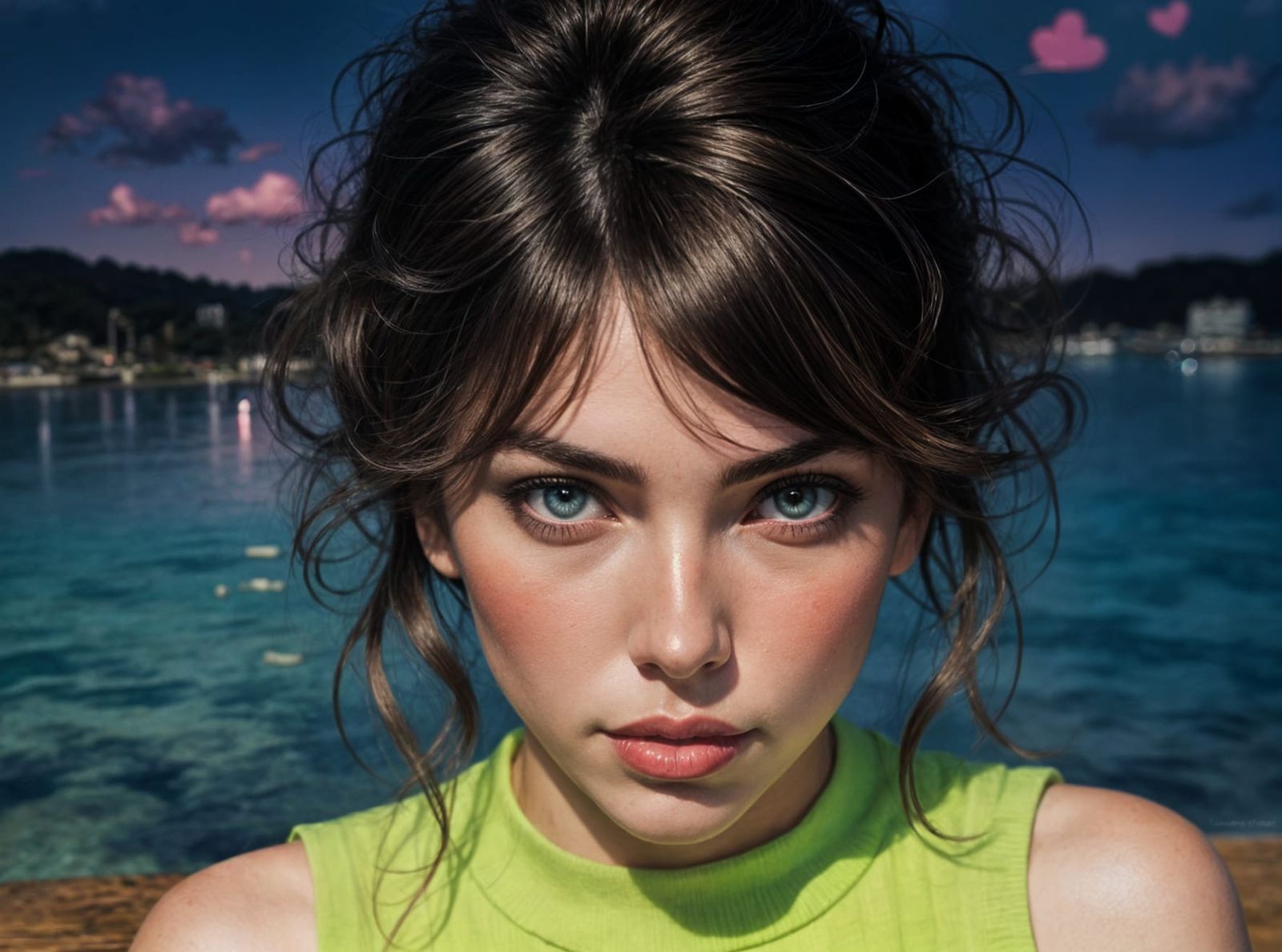 Italian Woman Surrounded by Pastel Balloon Hearts