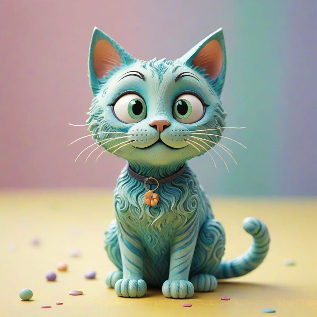 Whimsical Clay Cat Figurine in 3D