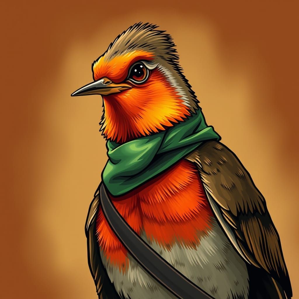 Scottish Robin in Grotesque Cartoon Style