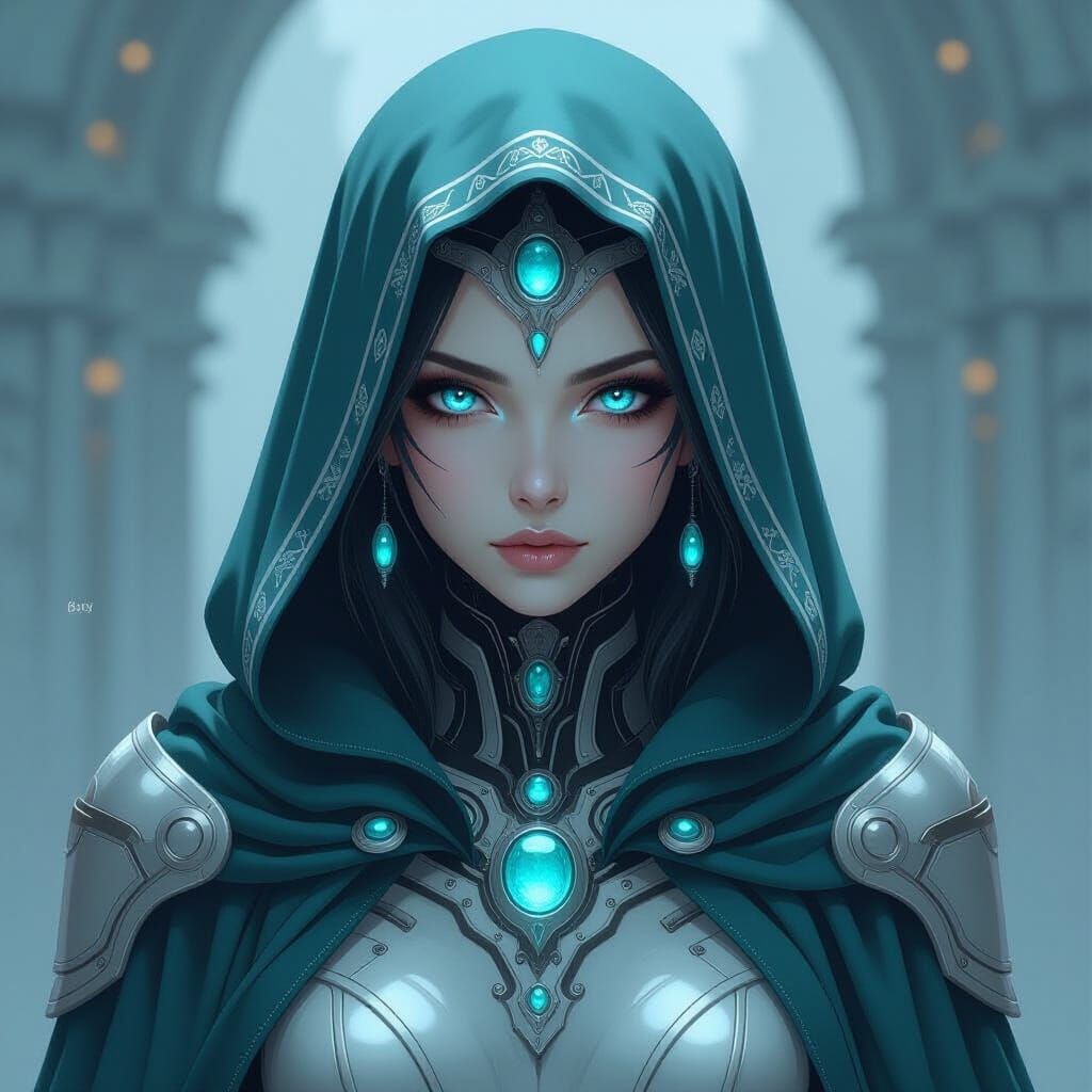 Android Queen with Silver Panels in 3D Anime Style