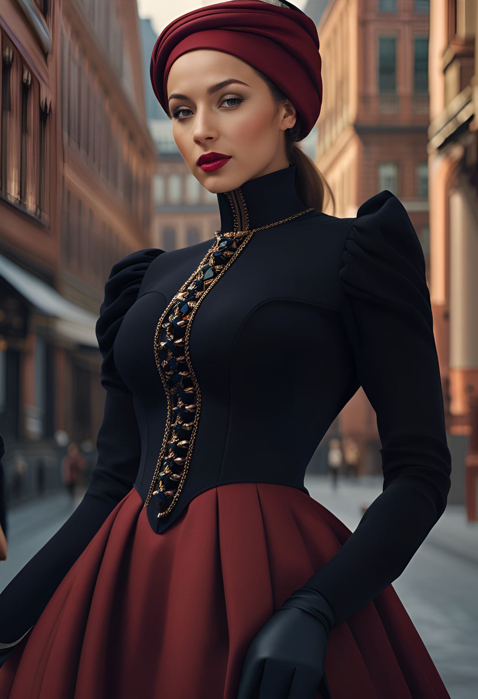 Victorian Woman in Modest Dress, Hyperrealistic Render