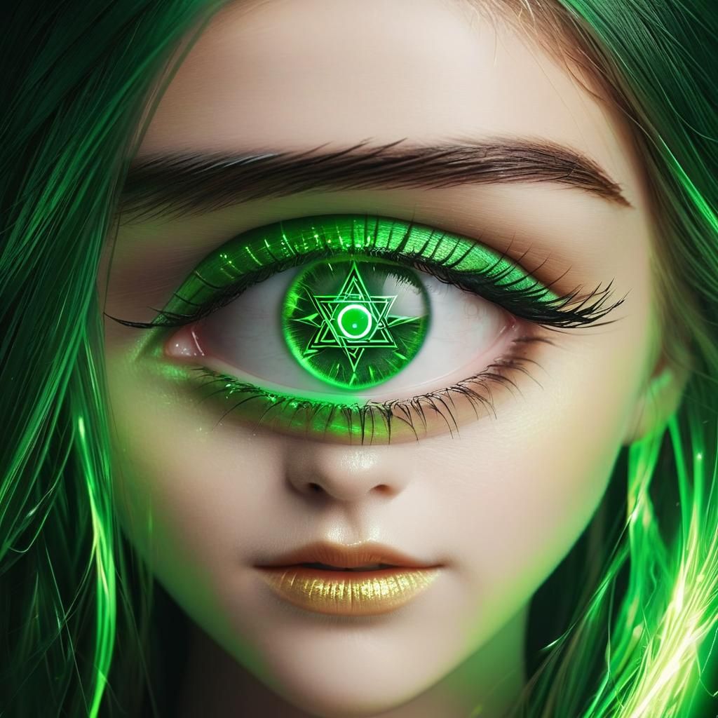 Luminous Green Eyes with Runes