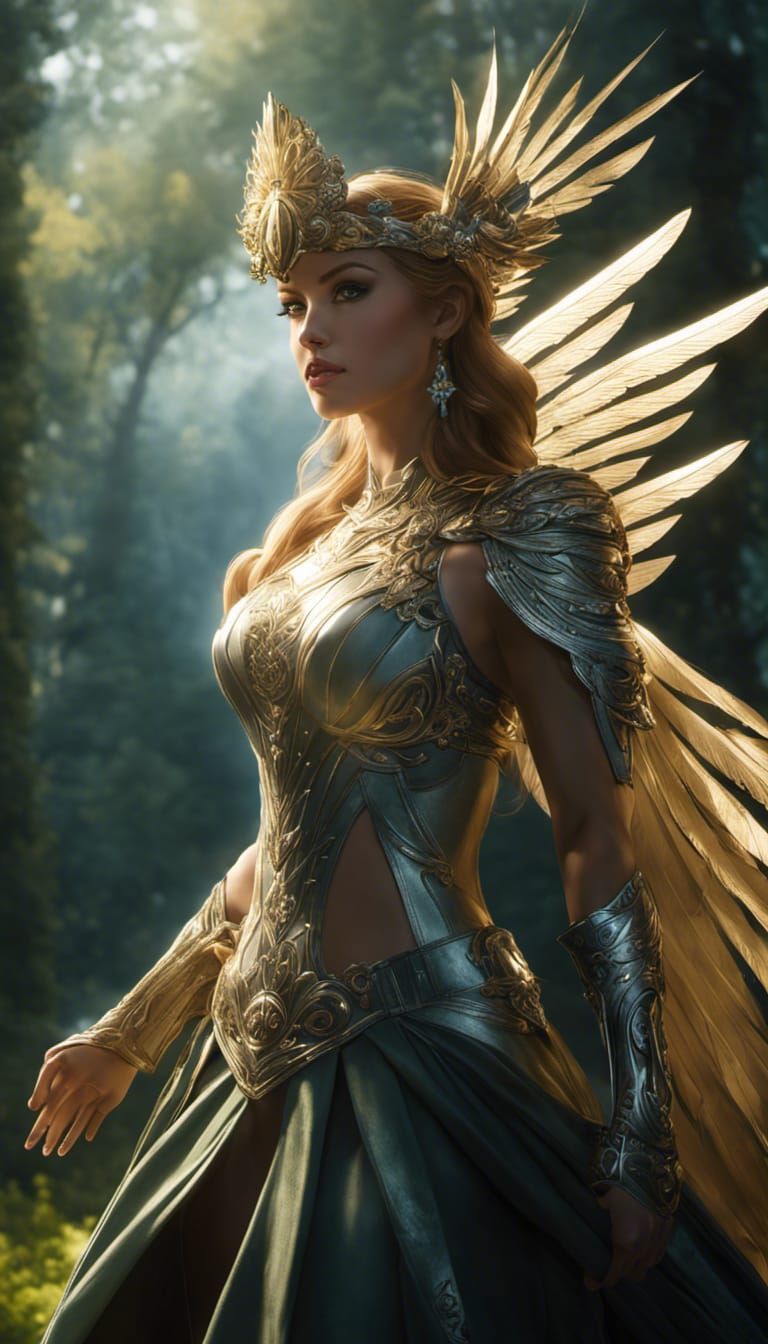 Cybernetic Anime Angel Warrior with Metal Wings