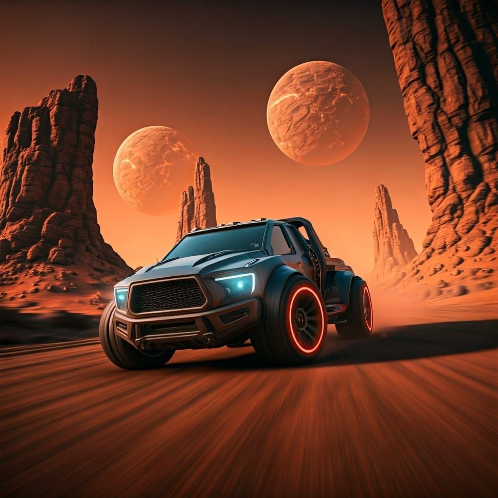 Futuristic Truck Race on Mars in Sci-Fi Style