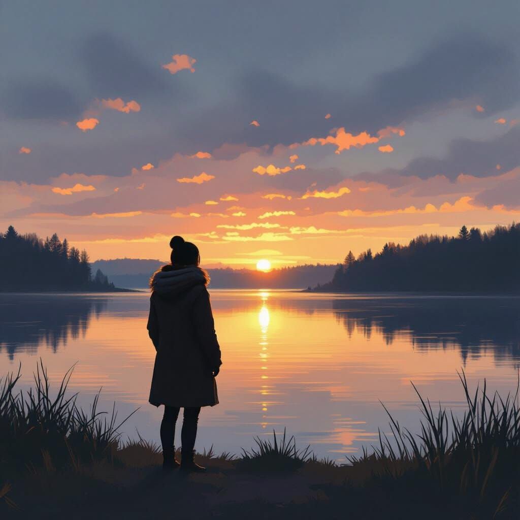 Serene Lake at Dusk with Golden Hour Glow