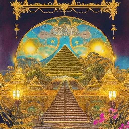 Gold Pyramid Path: Anime Comic Cover in Watercolor