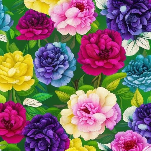 Rainbow peonies pattern