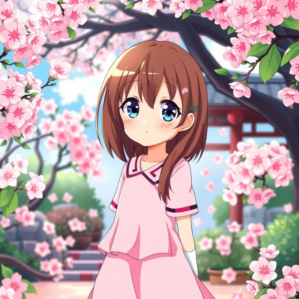 Anime Girl in Cherry Blossom Garden