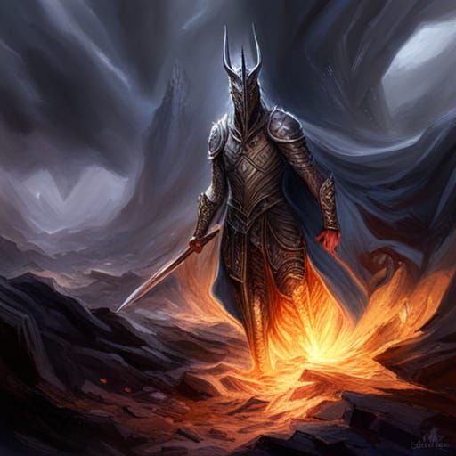 Fingolfin Challenges Morgoth: Dark Fantasy Concept Art