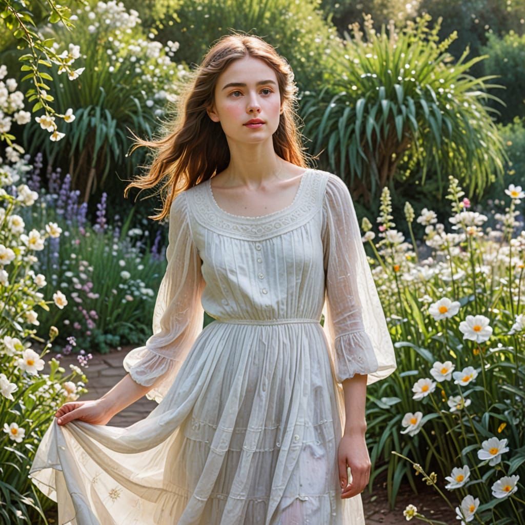 Ethereal Garden Scene in Whimsical Impressionist Style