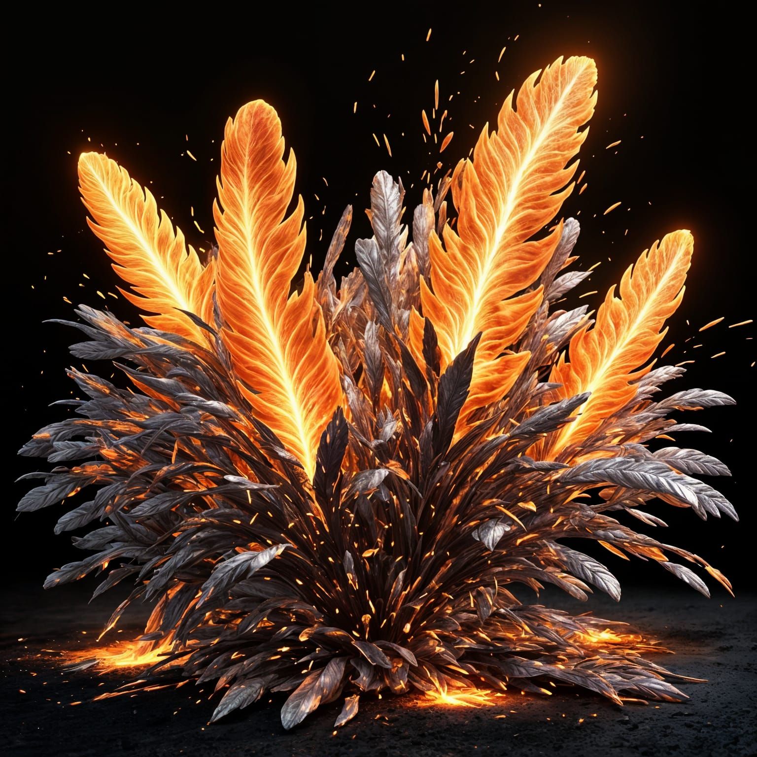 Dramatic Fire Feathers Flowers in Molten Metal