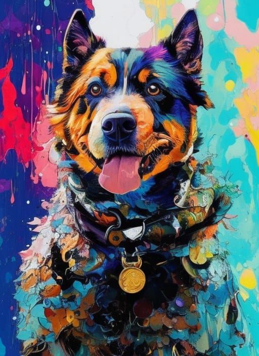 Hyperdetailed Dog Portrait with Marbling and Oil Effects