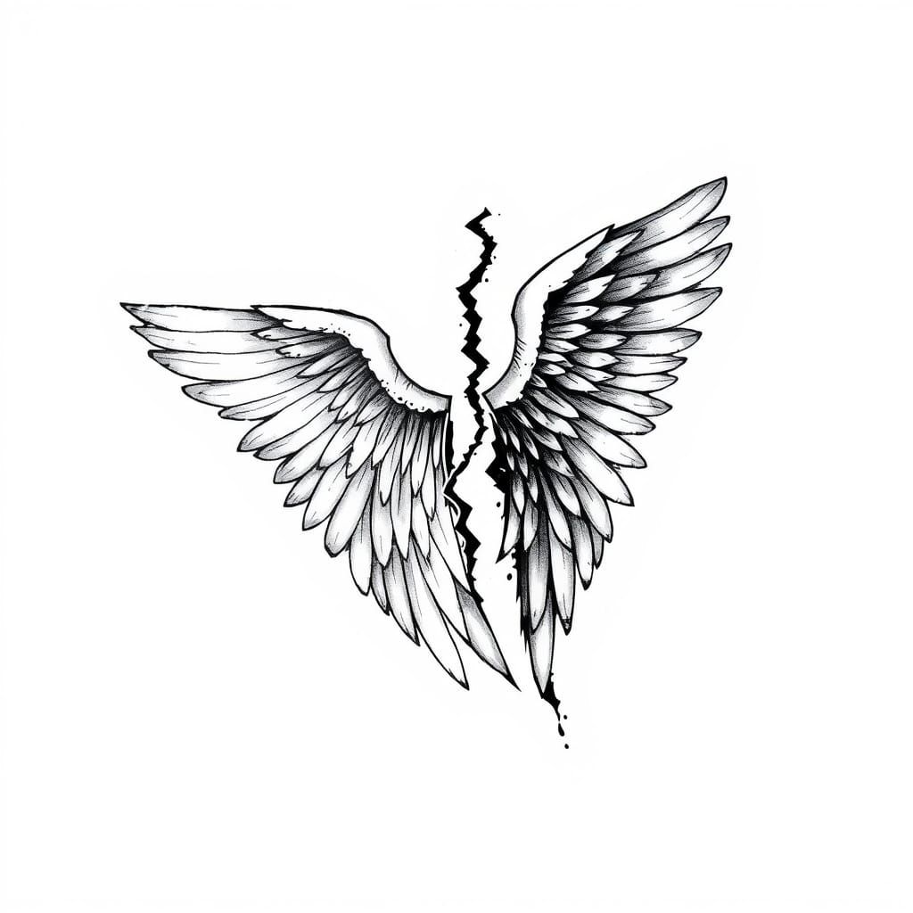 Contrasting Angel Wings Tattoo Design in Elegant Black and W...