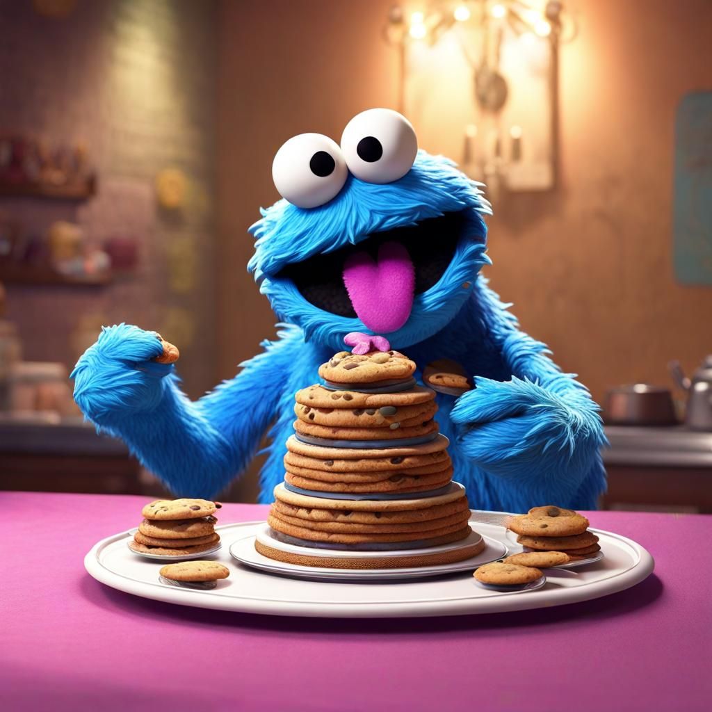Cookie Monster Enjoys Muppet Wedding Cake in 3D