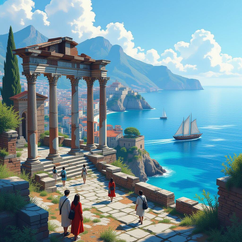 Painterly Roman Ruins Overlooking Capri in 8k
