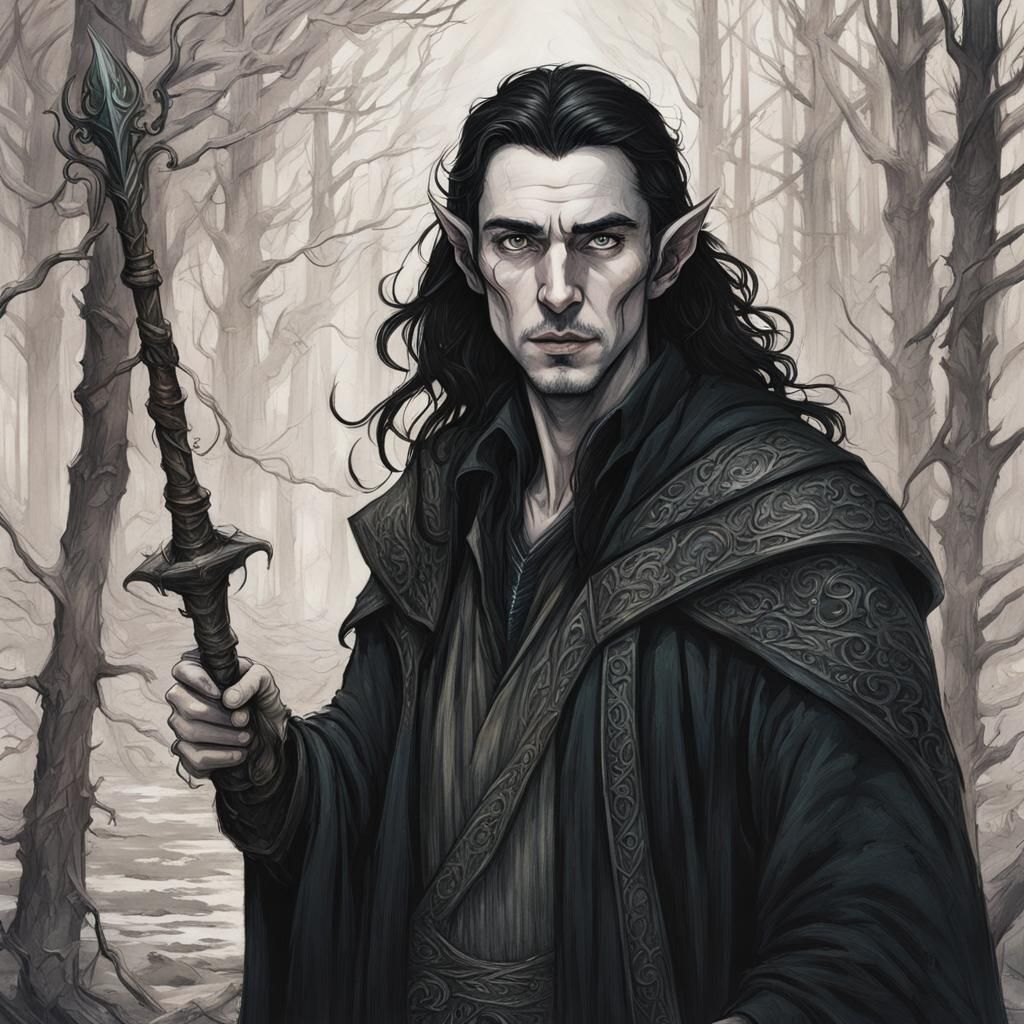 High Elf Sorcerer with Mystic Staff, Hyperrealistic Fantasy ...