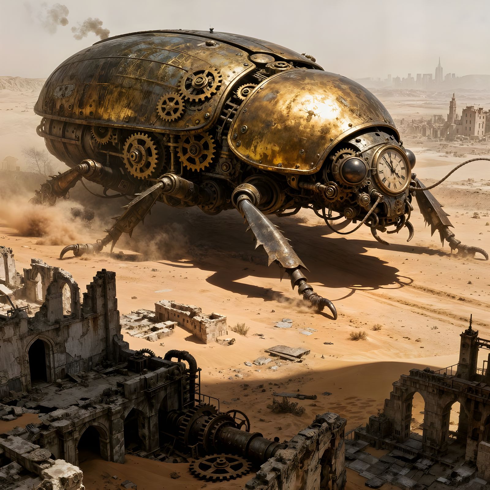 Giant Steampunk Beetle in Post-Apocalyptic Desert