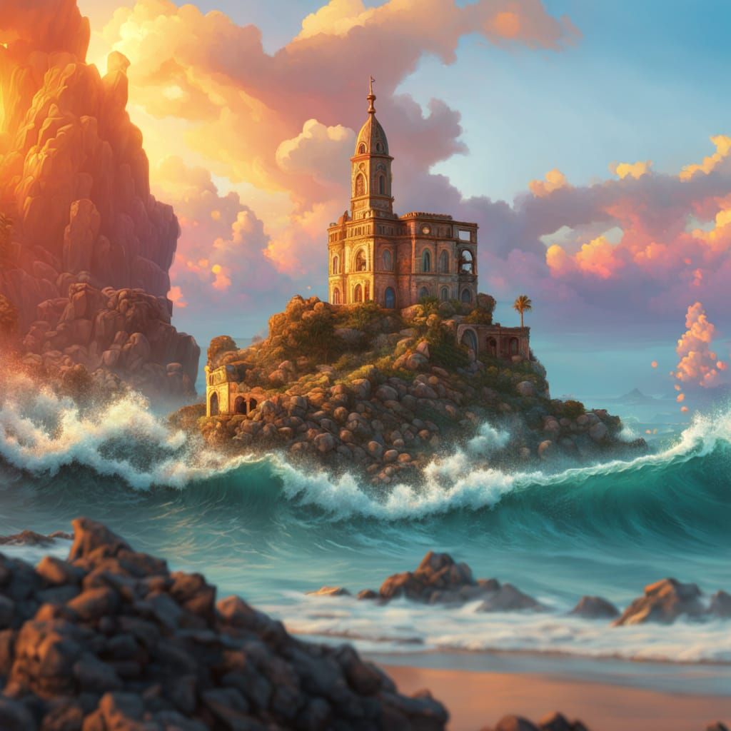 Seaside Ruin in Golden Hour Lighting