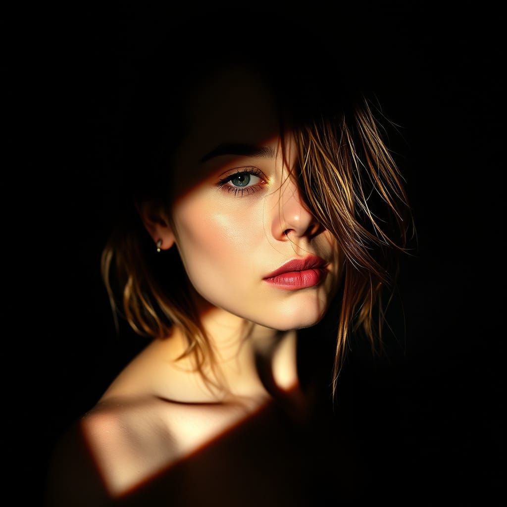 Sultry Model in Chiaroscuro Lighting, Shot in Editorial Phot...