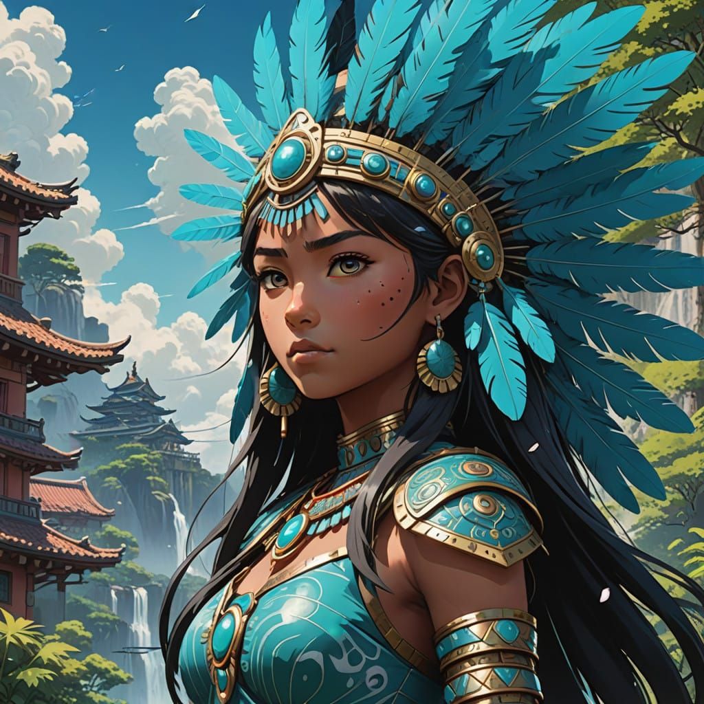 Aztec Princess in Vibrant, Cel-Shaded Splendor
