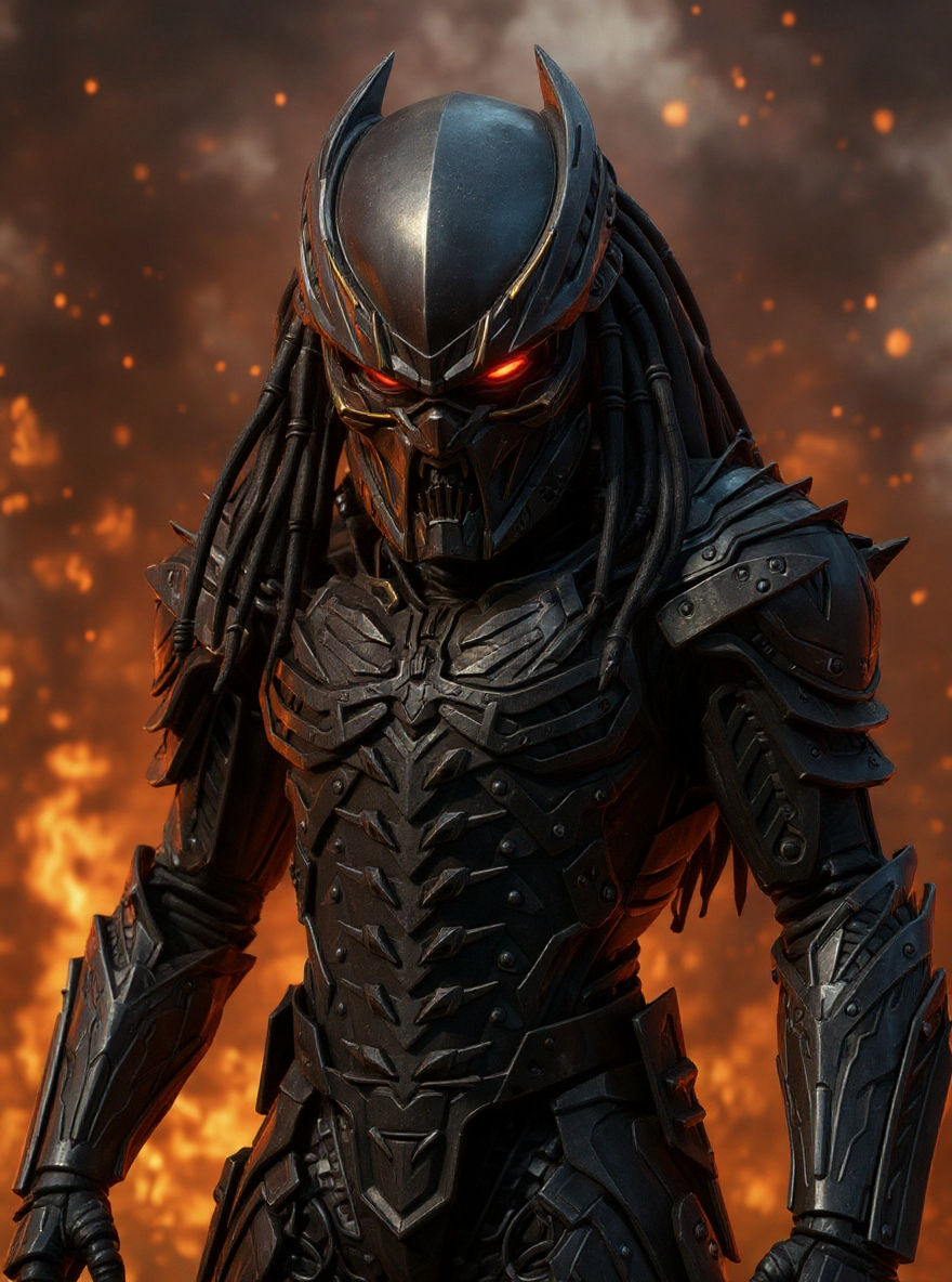 Detailed Predator Figure in Metallic Suit