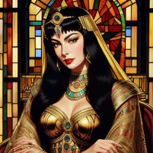 Ava Gardner as Cleopatra in Klimt-Inspired Stained Glass