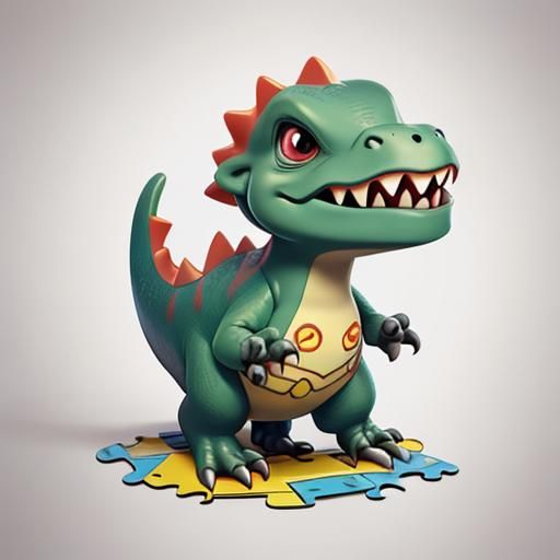 Smiling Baby dinosaur standing on a puzzle piece tattoo