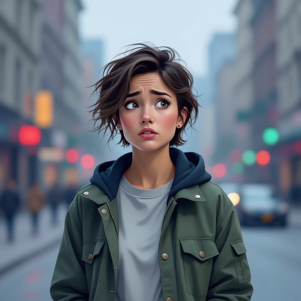 Confused Person in Cityscape: Digital Art