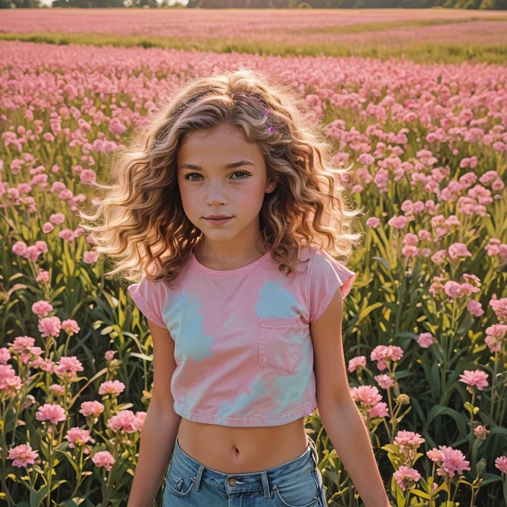 Girl in Field: Vibrant Pop Art Portrait