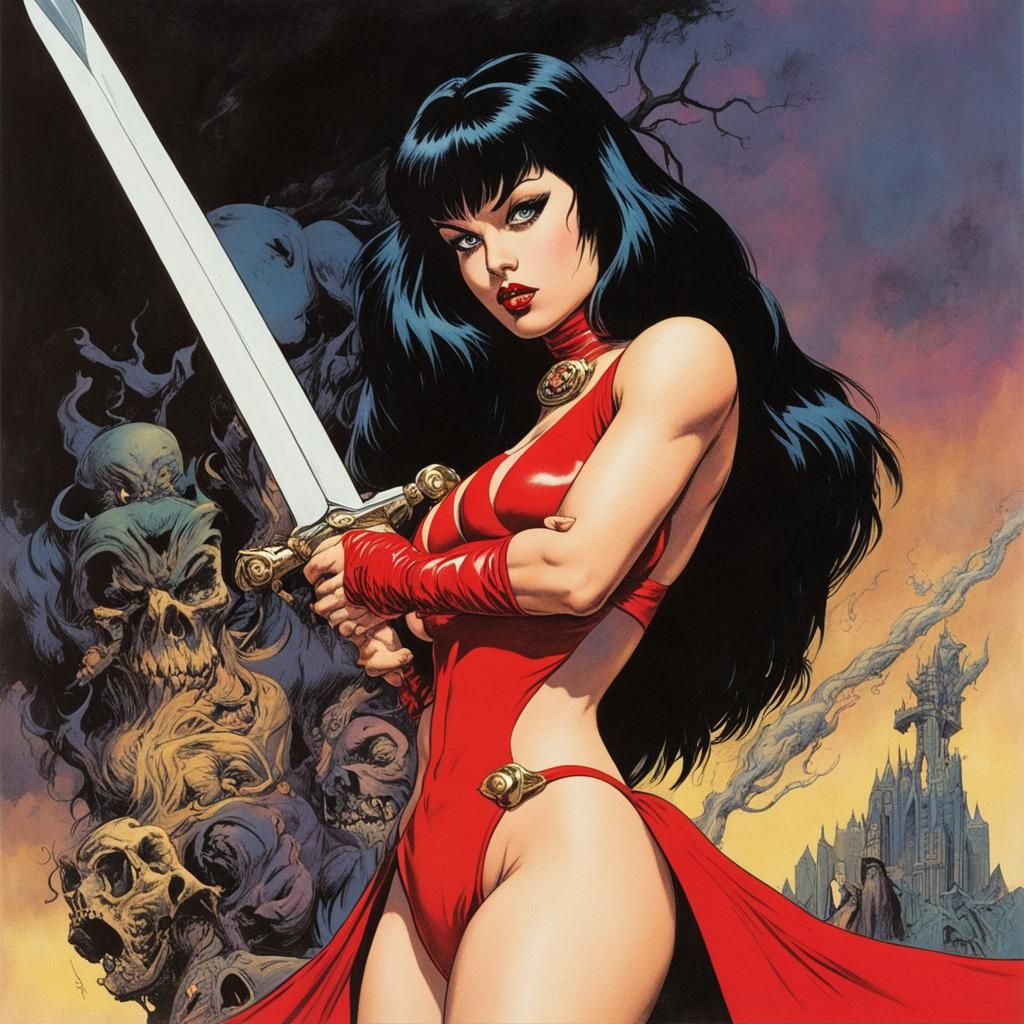 Vampirella Comic Book Art in Sword & Sorcery Style