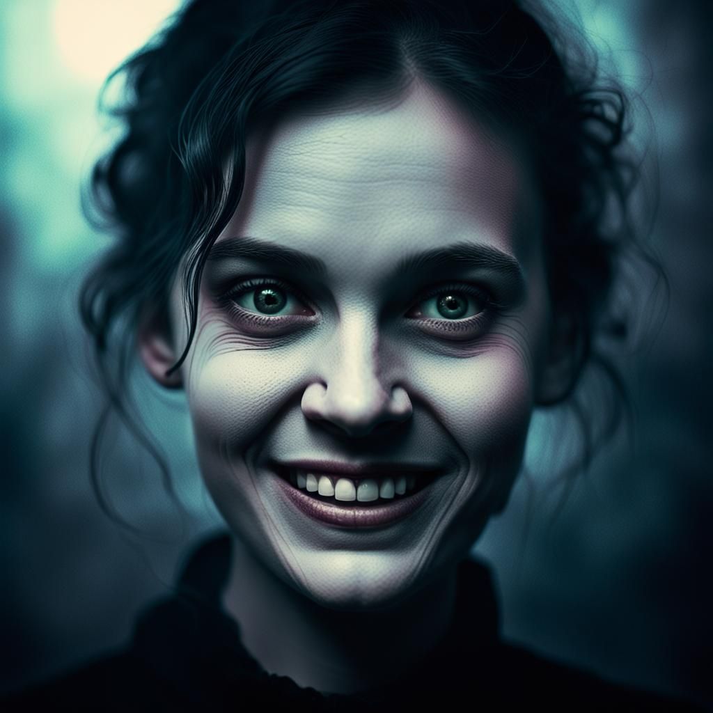 Terrifying Smile: Surreal Portrait in Gothic Style
