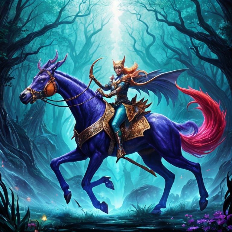 Vibrant Fantasy Scene with Mystical Creatures