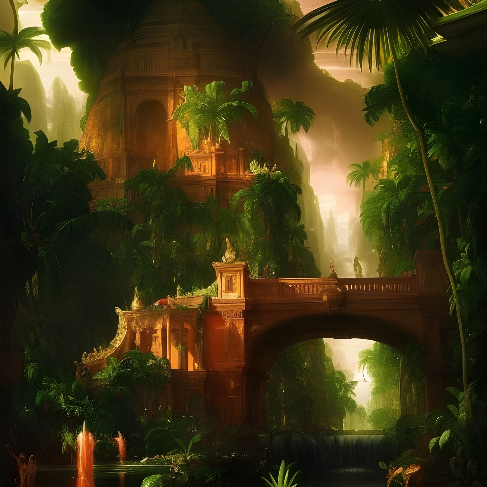 Ornate Jungle City Landscape in Vibrant Colors