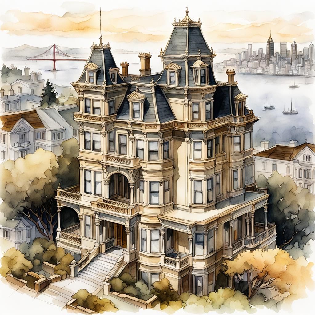 San Francisco's Flood Mansion: Architectural Illustration