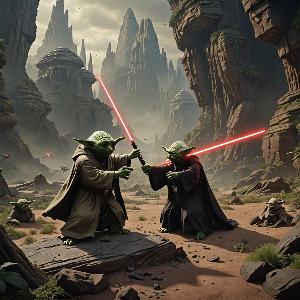 Epic Battle: Yoda vs Evil Yoda in Digital Art