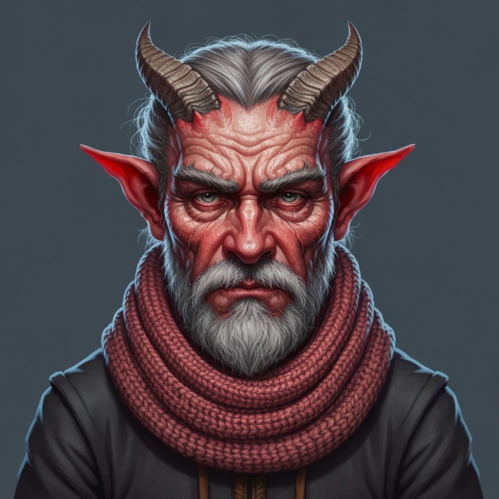 Grizzled Tiefling Magic-User in Dramatic Doré Style