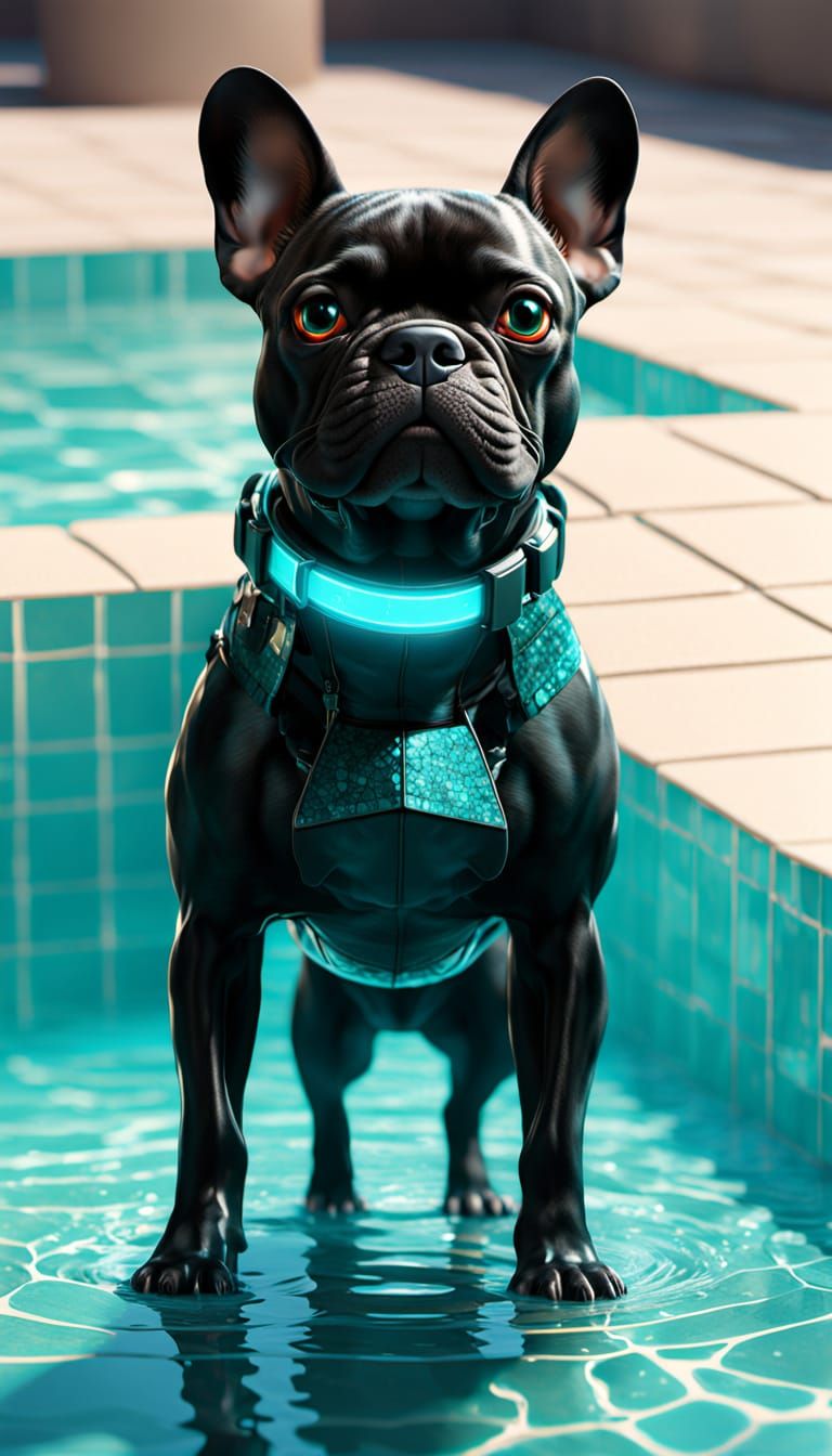 Underwater View of French Bulldog in Pixar Style