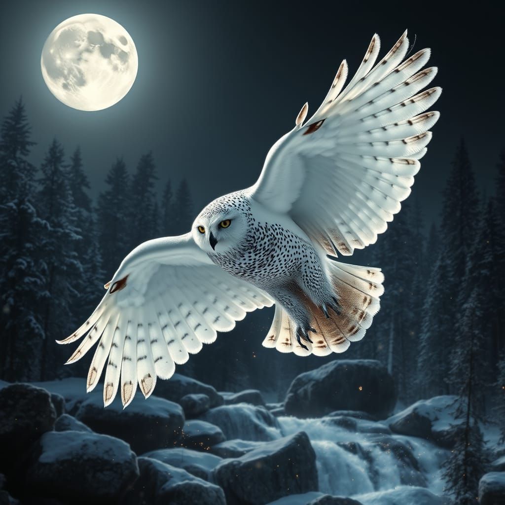 Snowy Owl's Forest: Double Exposure Masterpiece