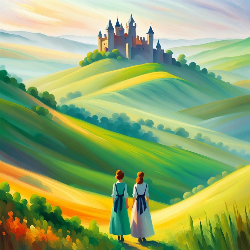 Peaceful Women in Impressionist Landscape Oil Painting