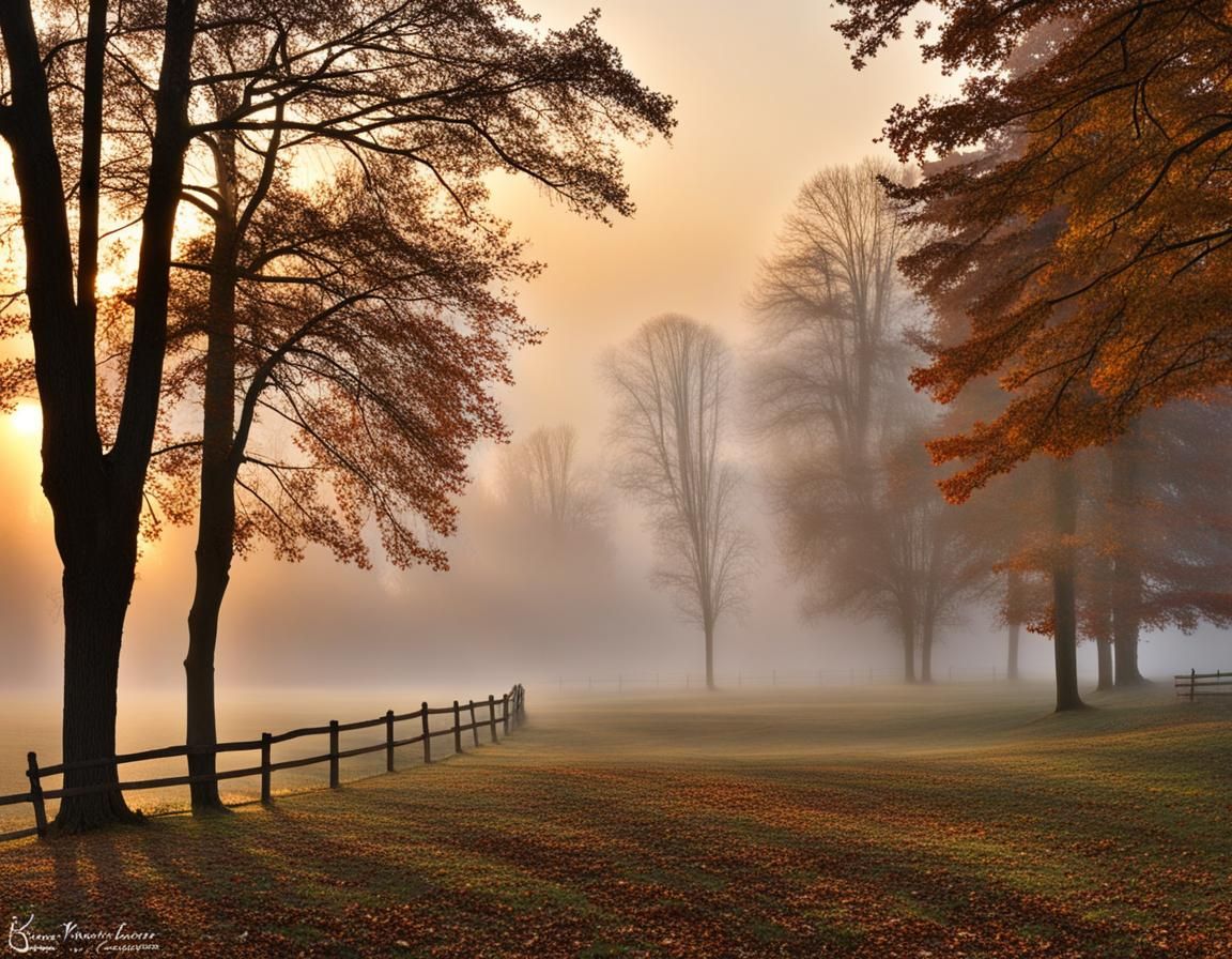 Foggy November Landscape in Morning Light