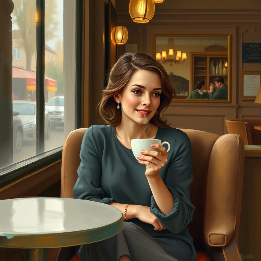 Serene Café Morning in Impressionist Style