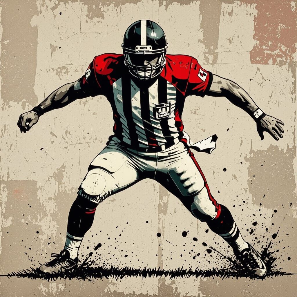 Football Referee Tackle as Gritty Stencil Art