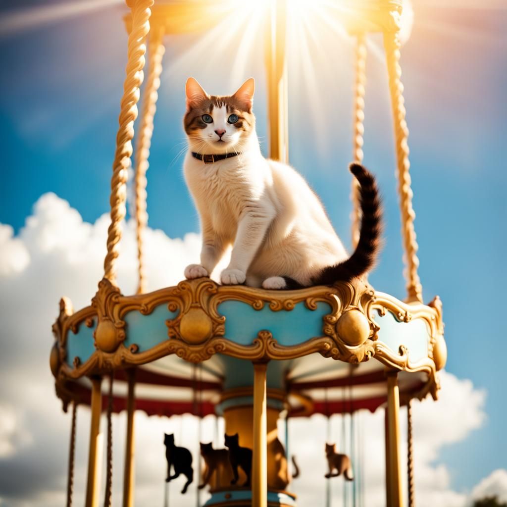 Cat's Heavenly Ride on a Merry-Go-Round