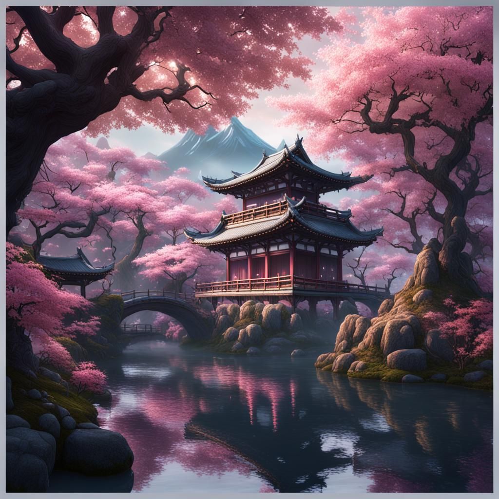 Detailed Sakura Matte Painting in Deep Color