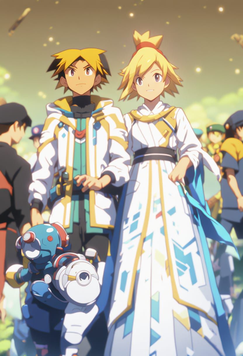 Ash and Serena: Vibrant Anime Style Friendship