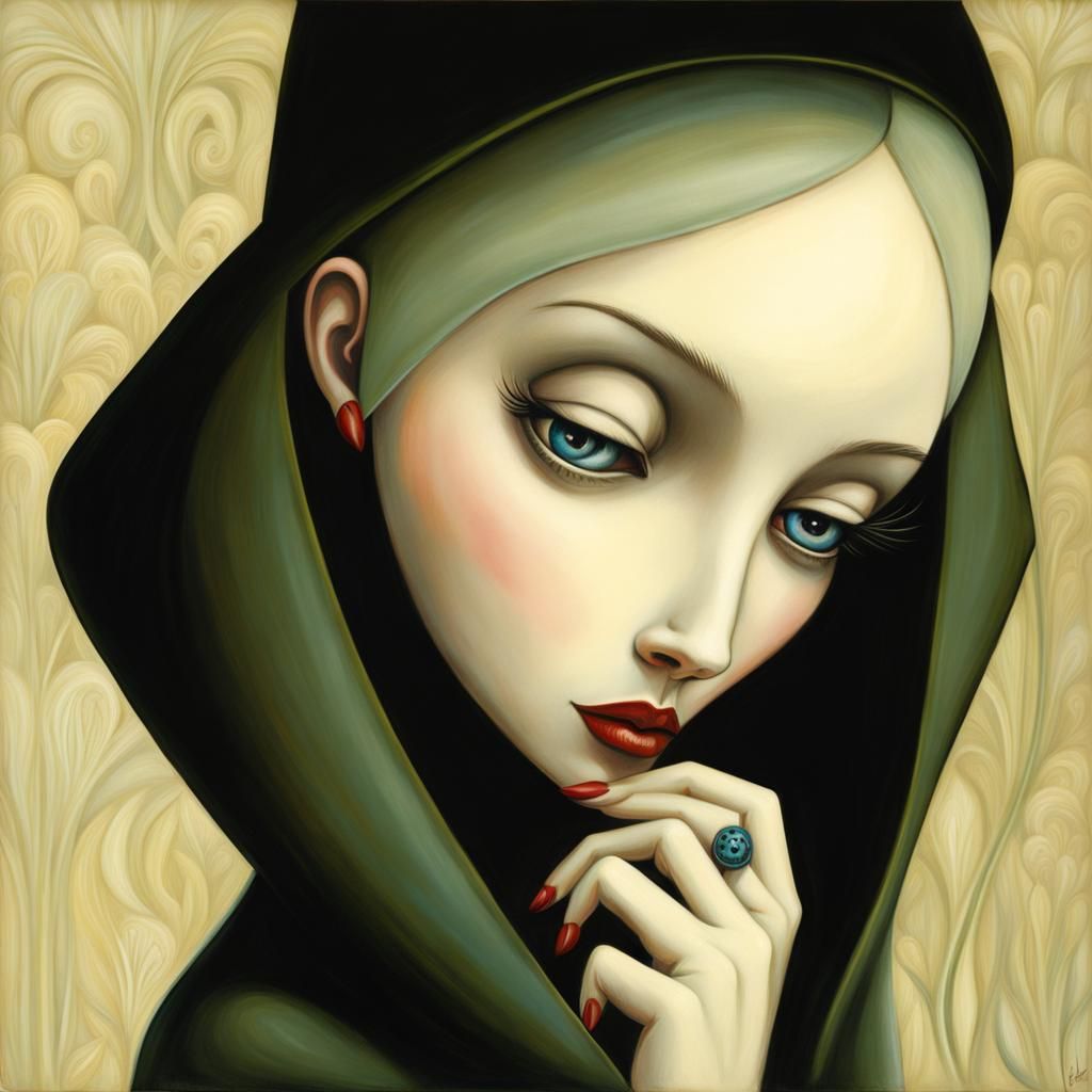 Ethereal Portrait in Gouache and Oil Painting Style