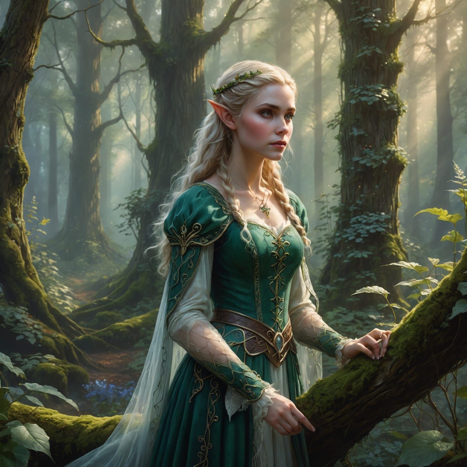 Ethereal Pale Elf in Misty Forest