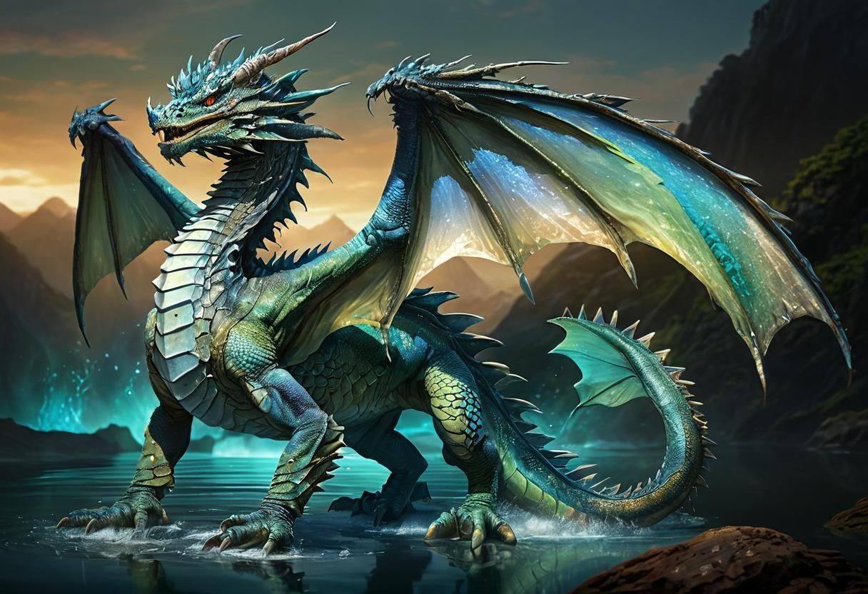 Majestic Water Dragon with Iridescent Scales