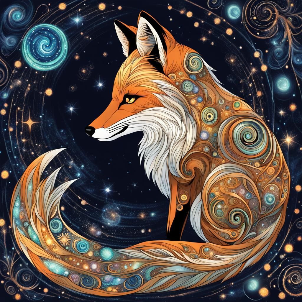 Mystical Fox Surrounded by Floating Crystals