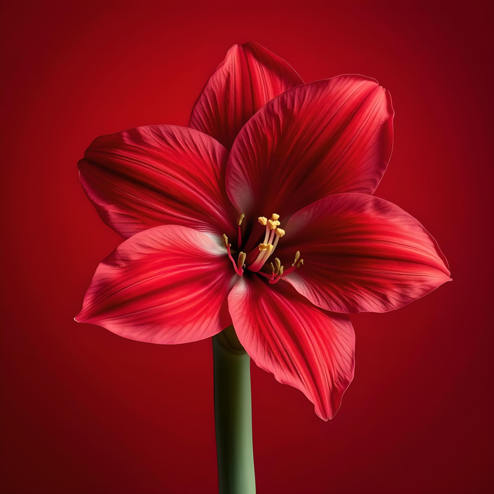 Hyperrealistic Red Amaryllis Flower on Red Background